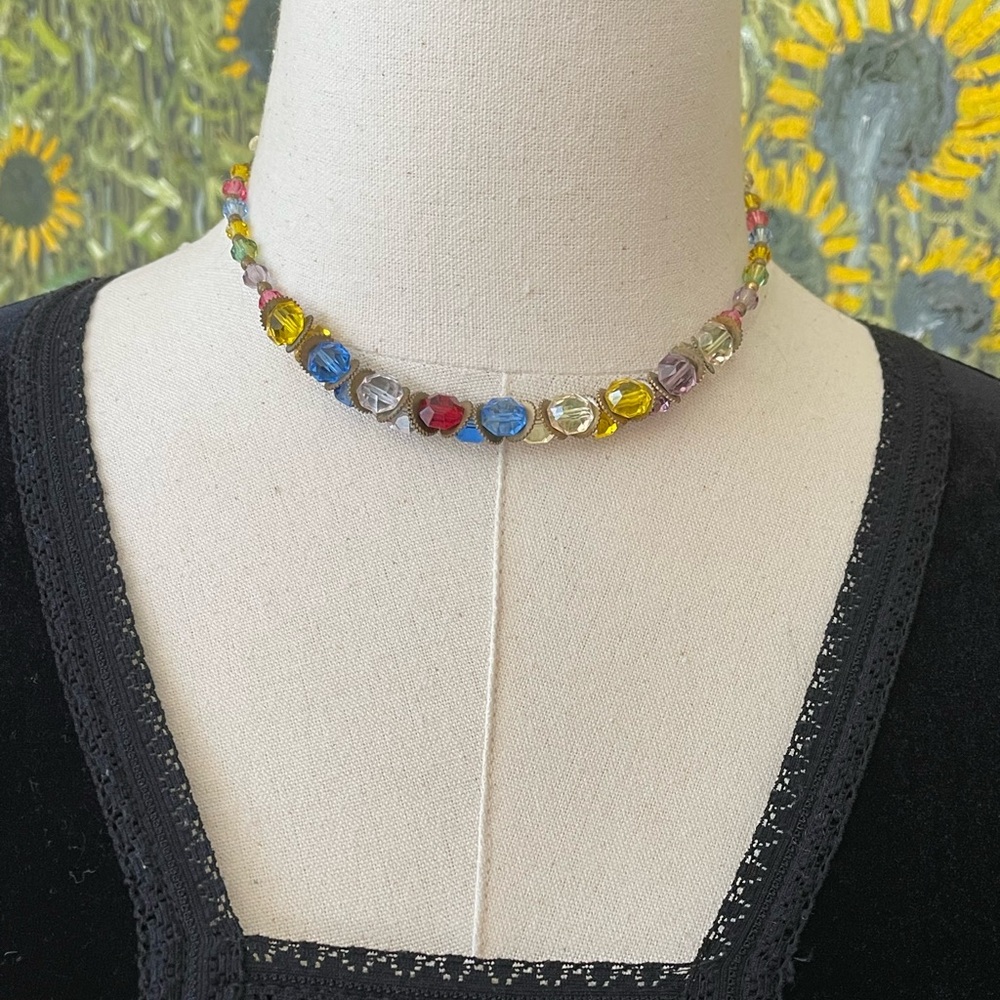 Vintage Czech Glass Brass Necklace